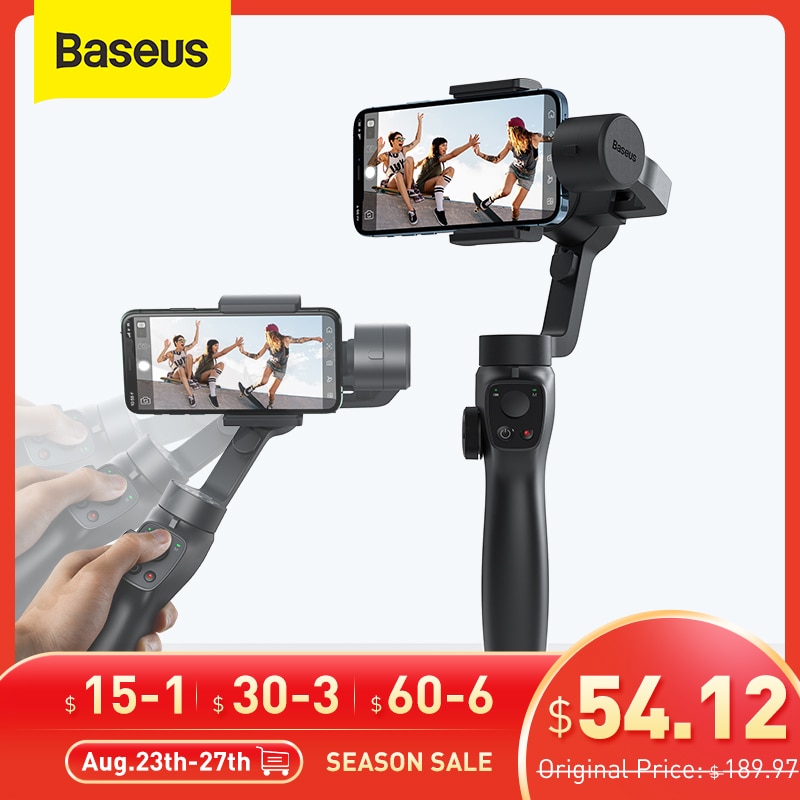 Baseus 3-axis cardan handheld sem fio bluetooth telefone cardan estabilizador para iphone...
