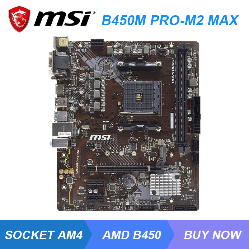 Msi b450m PRO-M2 max amd b450 b450m soquete am4 placa-mãe ddr4 64gb...