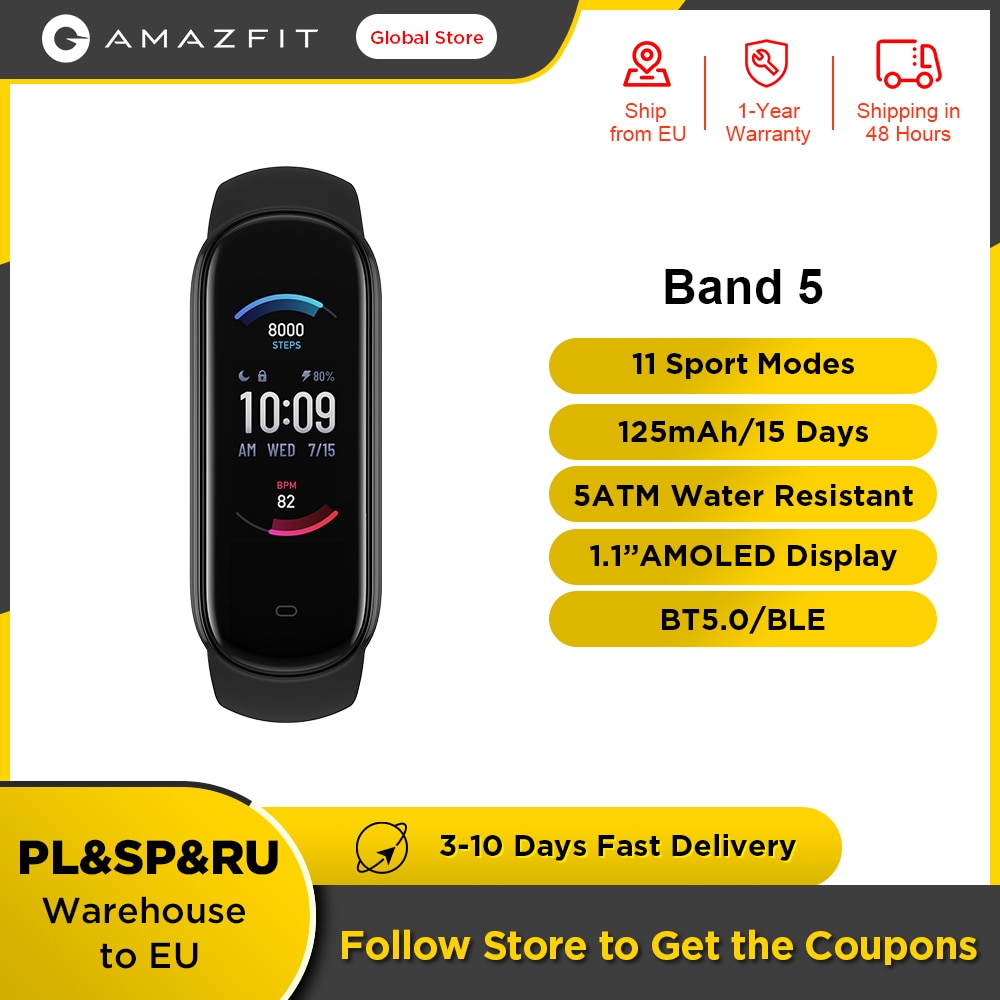 Amazfit-smart band 5 esportiva, relógio inteligente para fitness, com monitor colorido, à...