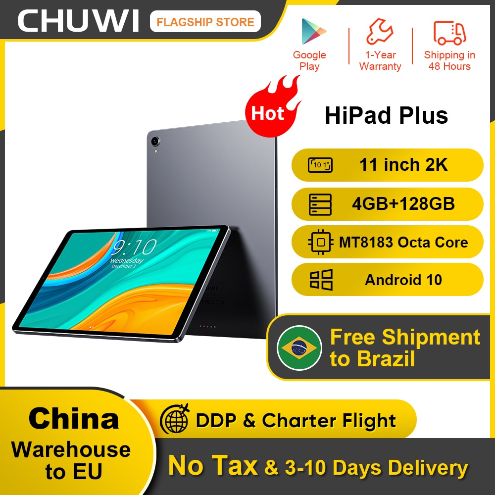 Chuwi-tablet hipad plus, 11 polegadas, 2k, tela ips, mt8183v/a, octa core, 4gb...