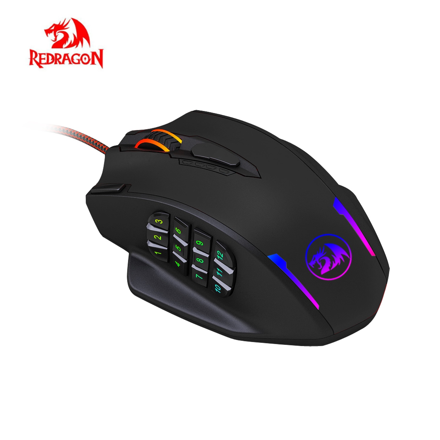 Redragon m908 impacto rgb led mmo mouse com botões laterais óptico wired...