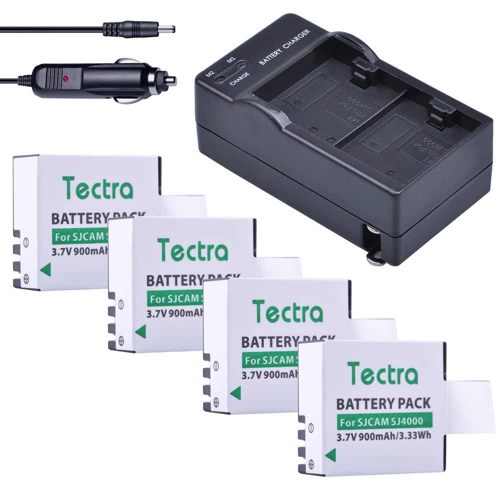 Tectra 4 pcs Bateria + Dual Charger EUA/UE para SJCAM SJ4000 SJ5000...