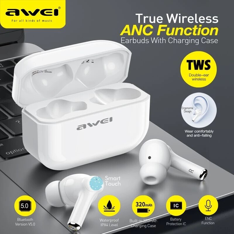 Awei TA1-2021 tws anc gaming earbuds, redução de ruído ativo, modo de...