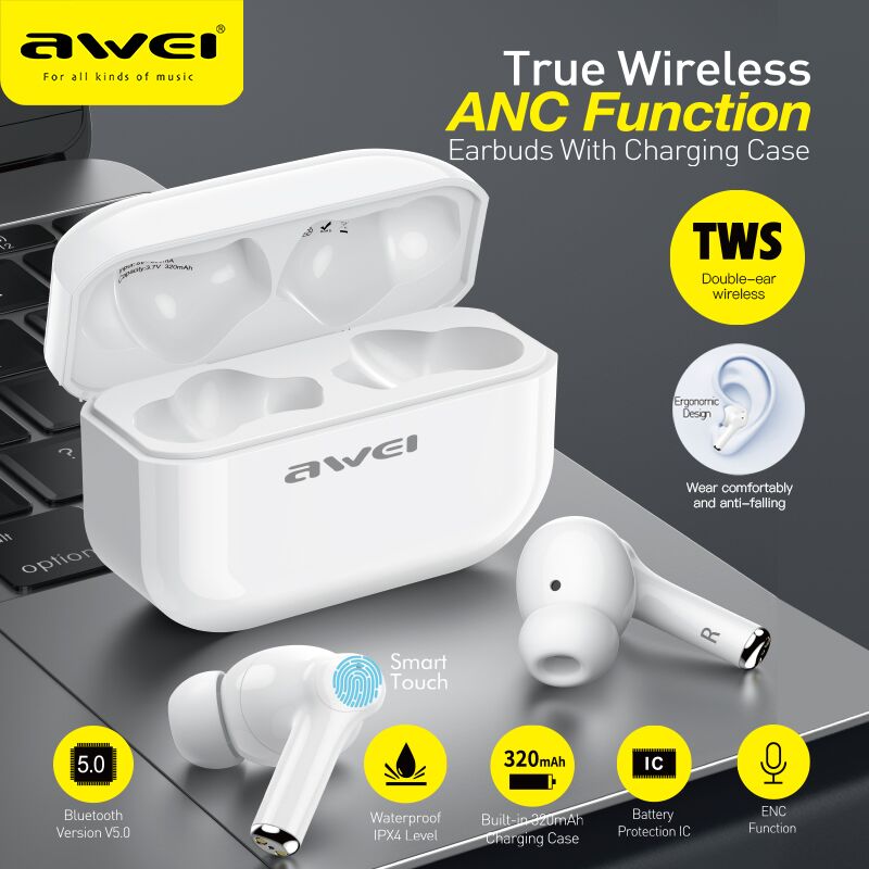 Awei ta1-fones de ouvido intra-auriculares sem fio, com bluetooth 5.0, gancho, à...