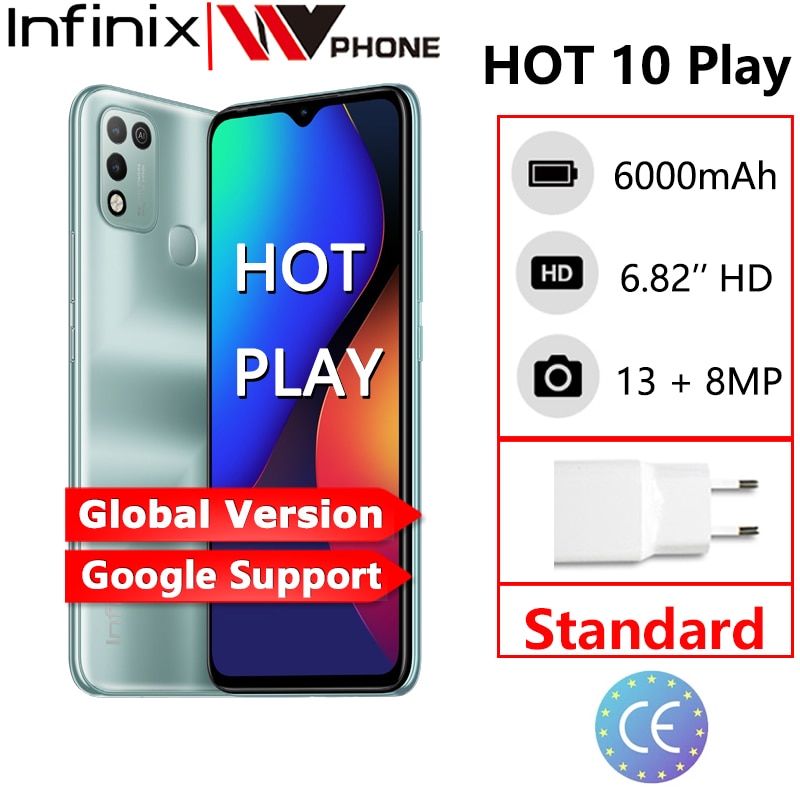 Infinix quente 10 jogar telefone inteligente versão global 2gb 32gb 4gb 64gb...