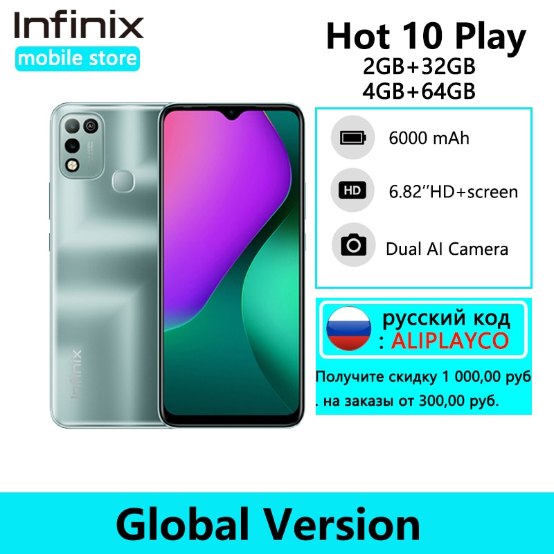 Infinix-smartphone versão global, bateria de 6000mah, 4gb, 64gb, tela hd + de...