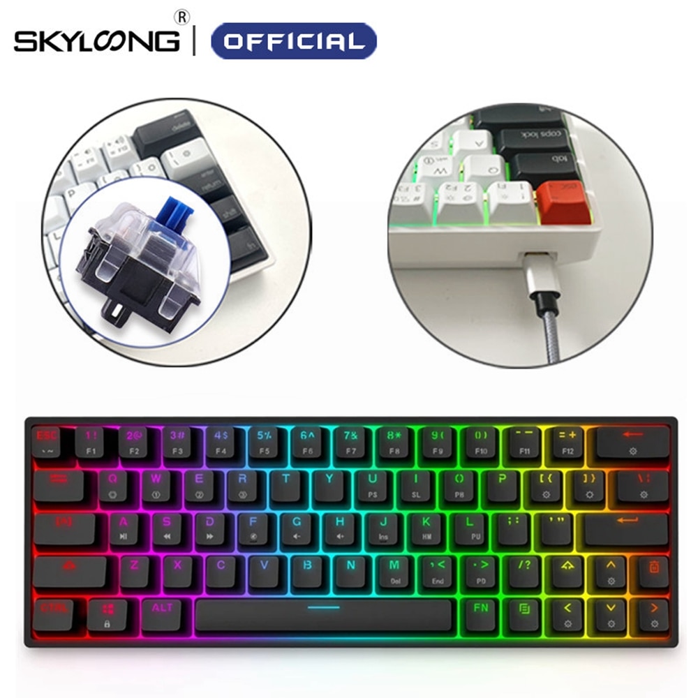 Skyloong-teclado mecânico programável gk64, teclado ótico com fio, retroiluminação rgb para pc...
