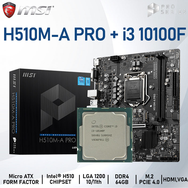 Lga 1200 placa-m ães kit msi H510M-A pro + intel core i3...