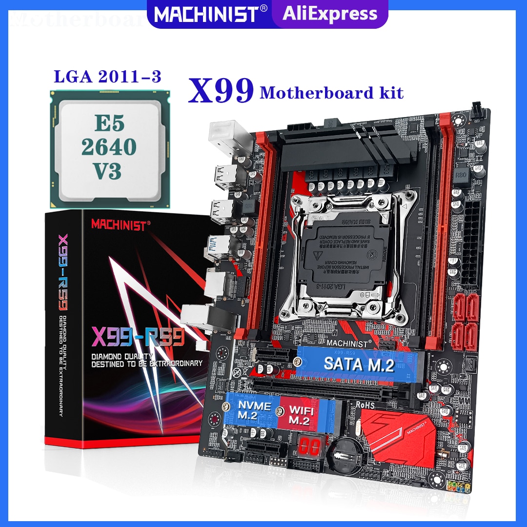 Machinista x99 placa-mãe LGA2011-3 conjunto kit com xeon e5 2640 v3 processador...