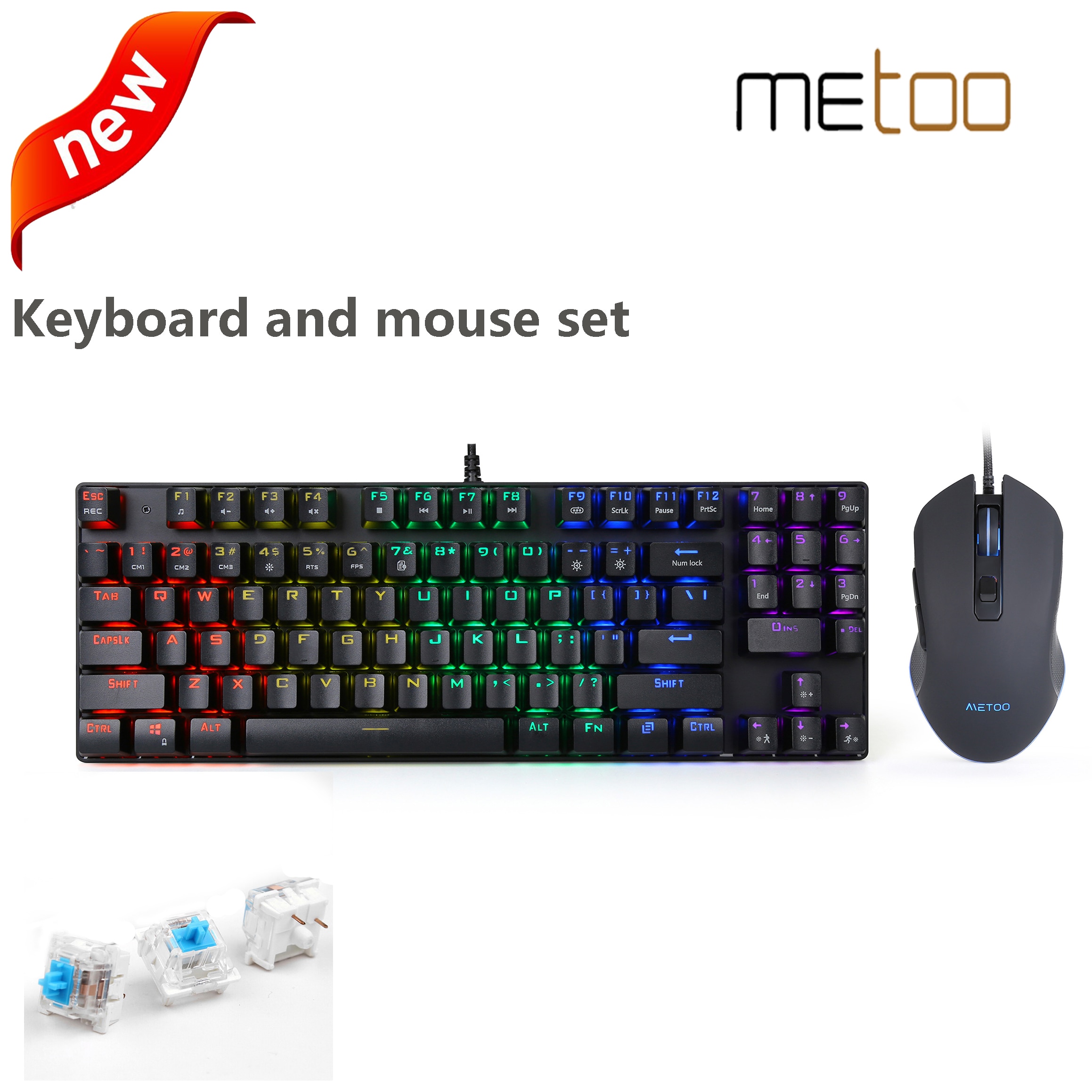 Metoo-teclado mecânico e mouse para jogos z55, com fio, 89 teclas, retroiluminação,...