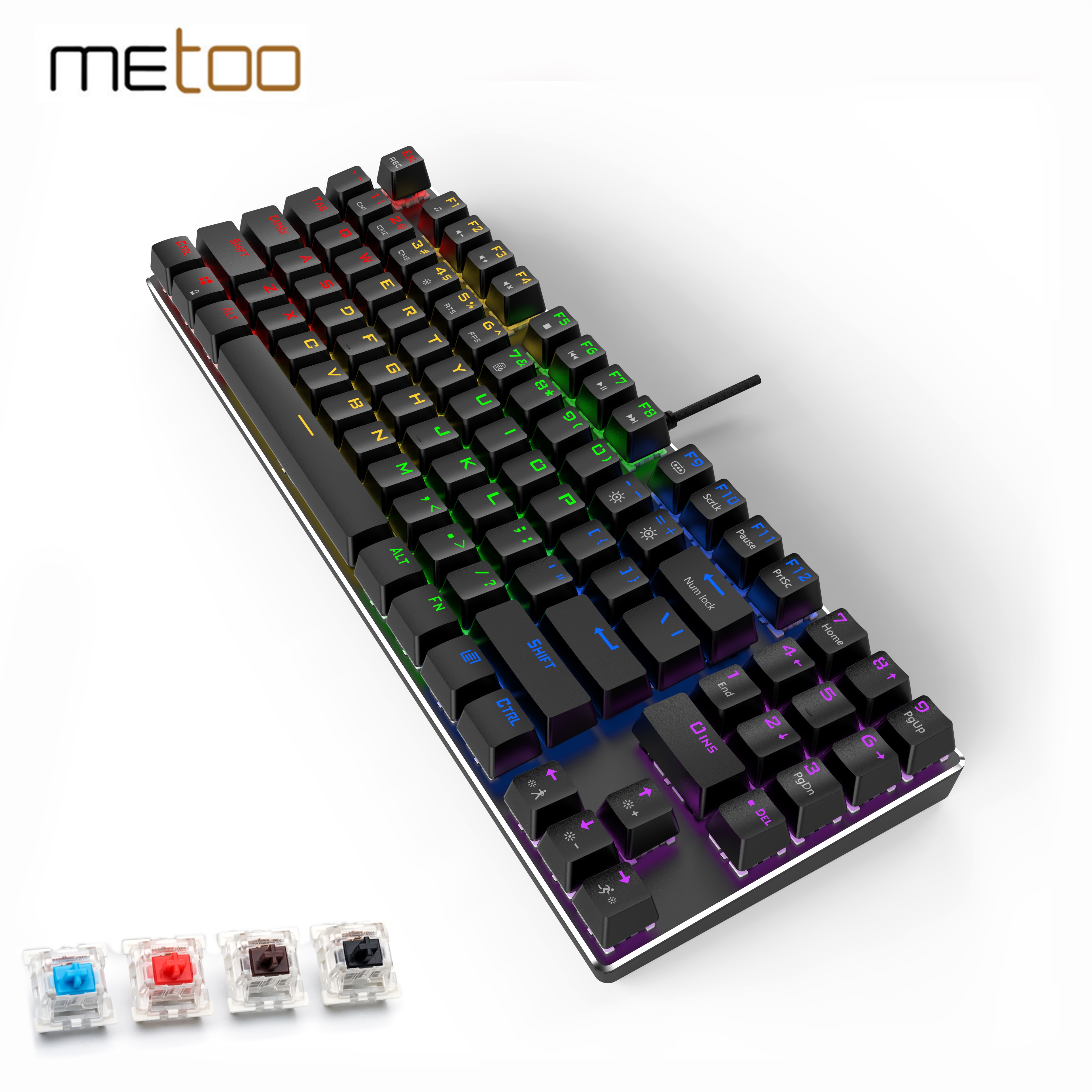 Metoo-teclado mecânico gamer com fio, 89 teclas antighosting, azul, vermelho, marrom, interruptor...