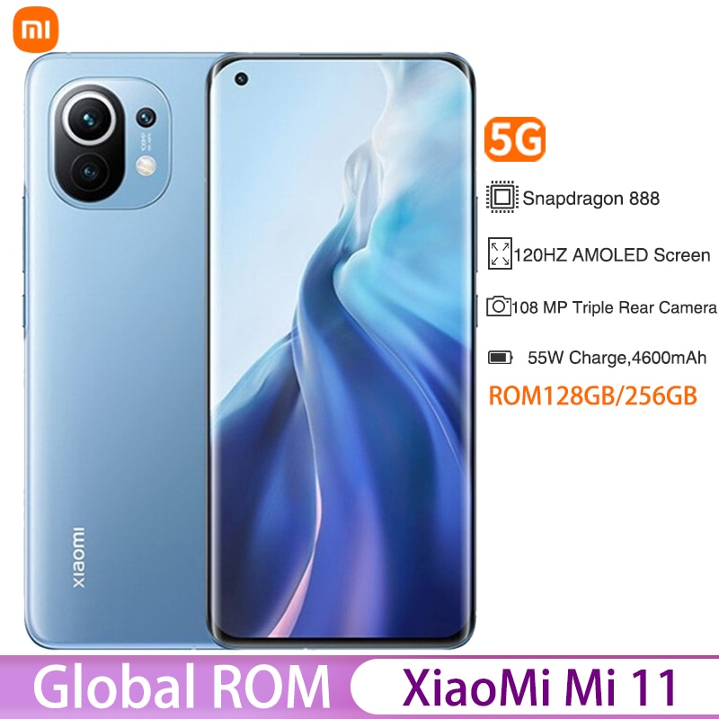 Original rom global xiaomi mi 11 5g smartphone 128gb/256gb snapdragon 888 octa...