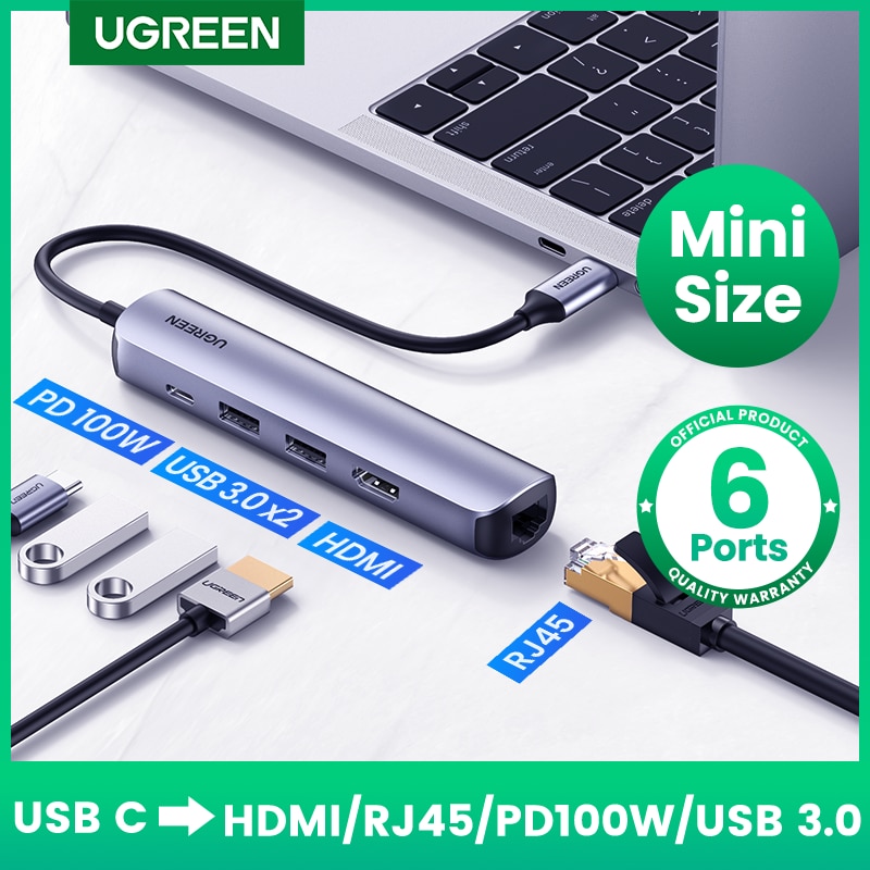 Ugreen-hub carregador usb tipo c, tamanho mini, adaptador usb 3.1 a 4k,...