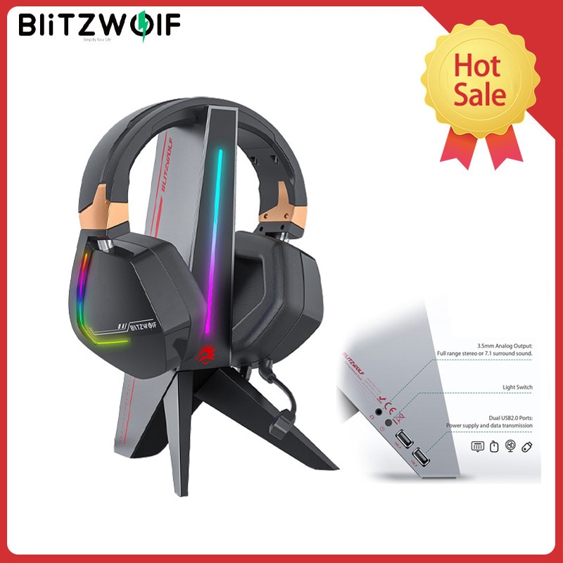 BlitzWolf BW-GTK0 RGB Light PC Gaming Headphones Holder Stand com 3,5 mm...
