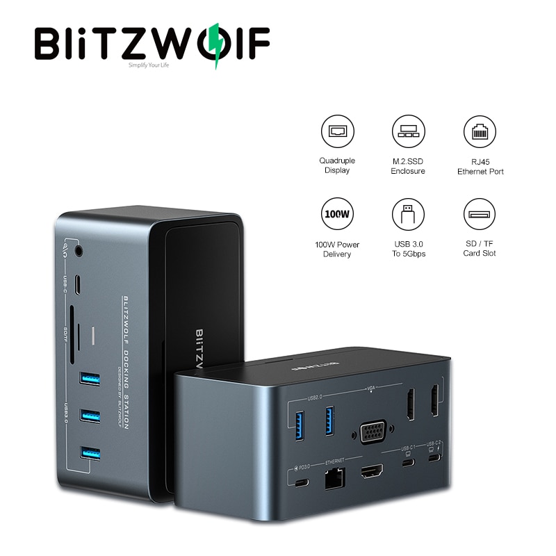 BlitzWolf BW-TH13 18-em-1 USB C Estação de Acoplamento Pc Computer Accessories Extensor...