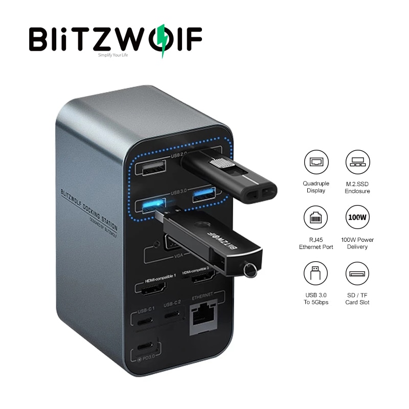 BlitzWolf BW-TH14 15-em-1 USB C Docking Station PC Computer Accessories Extensor USB...