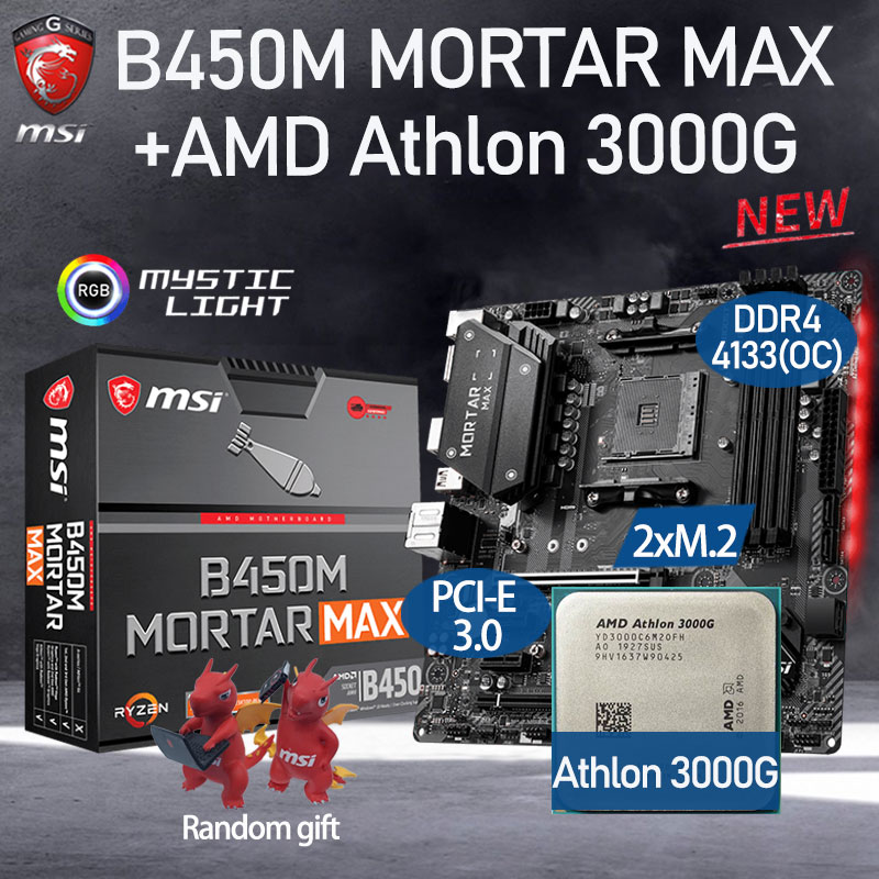 Msi b450m almofariz max placa-mãe conjunto + amd kit athlon 3000g combo...