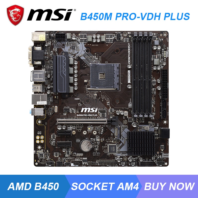 MSI B450M PRO-VDH PLUS AMD B450 B450M Am4 PC Desktop Motherboard DDR4...
