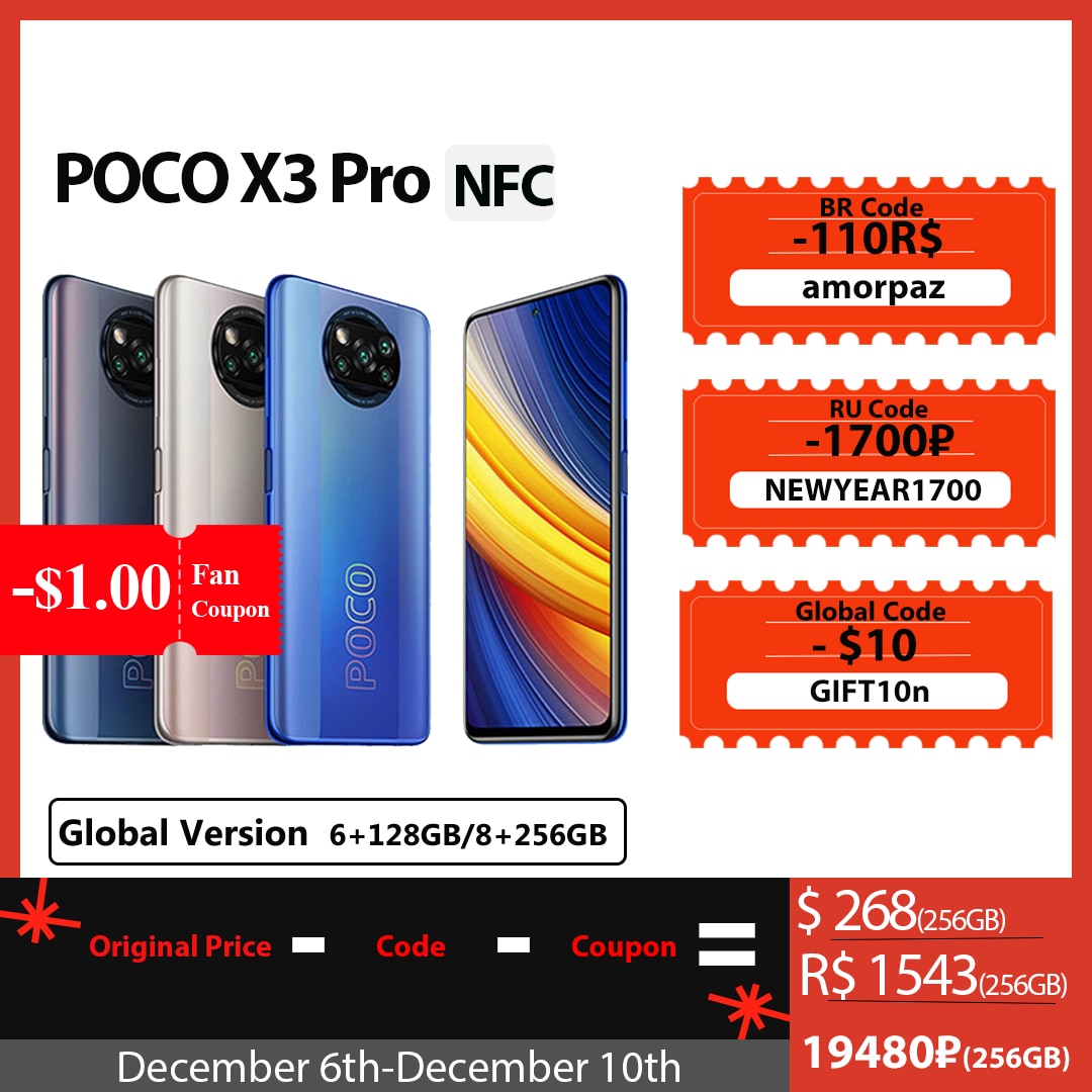 Poco x3 pro versão global 6gb + 128gb/8gb + 256gb xiaomi smartphone...