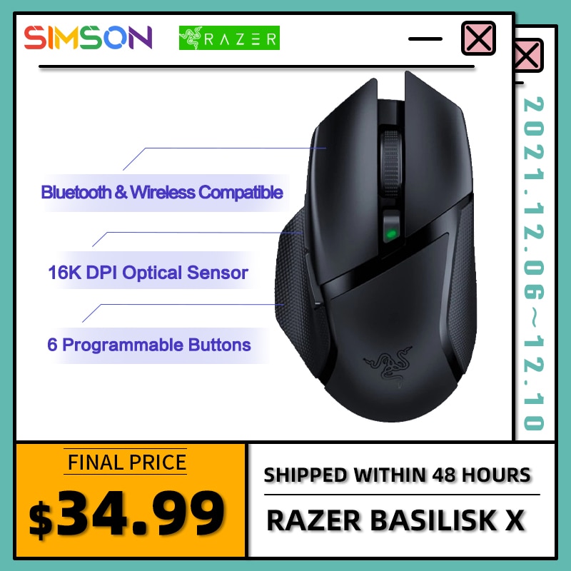 Razer basilisk x hipervelocidade sem fio gaming mouse bluetooth & compatível sem...