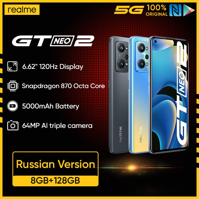 Realme gt neo 2 5g versão russa 8gb 128gb smartphone snapdragon 870...