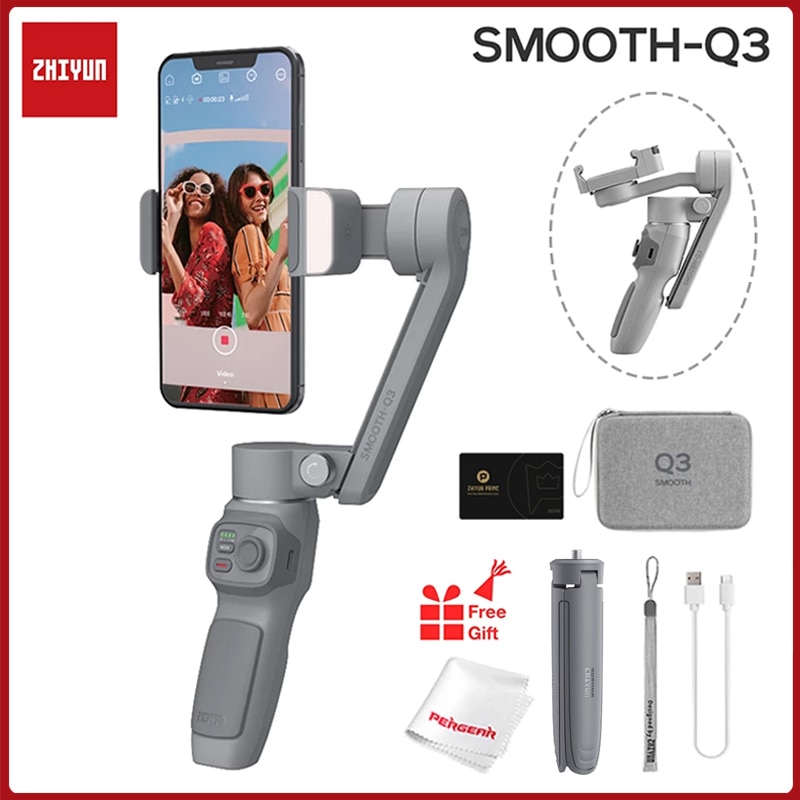Zhiyun-suporte estabilizador gimbal q3 com 3 eixos, dobrável, portátil, para iphone e...