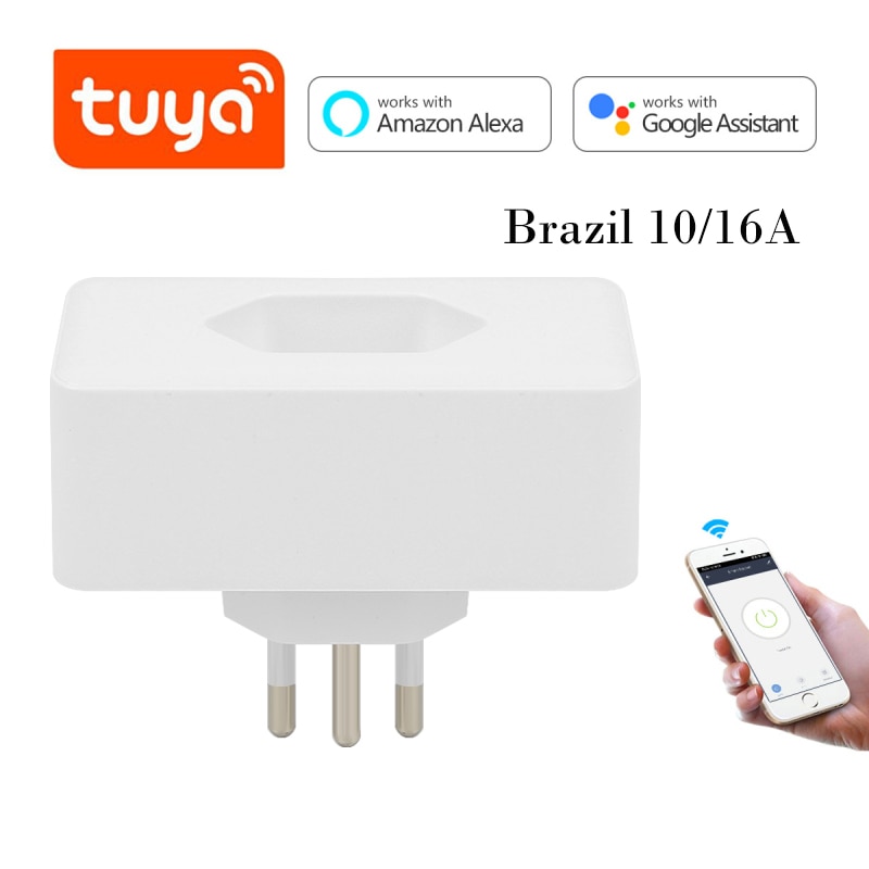 10/16a tuya wifi tomada inteligente brasil tuya/vida inteligente app controle de voz...
