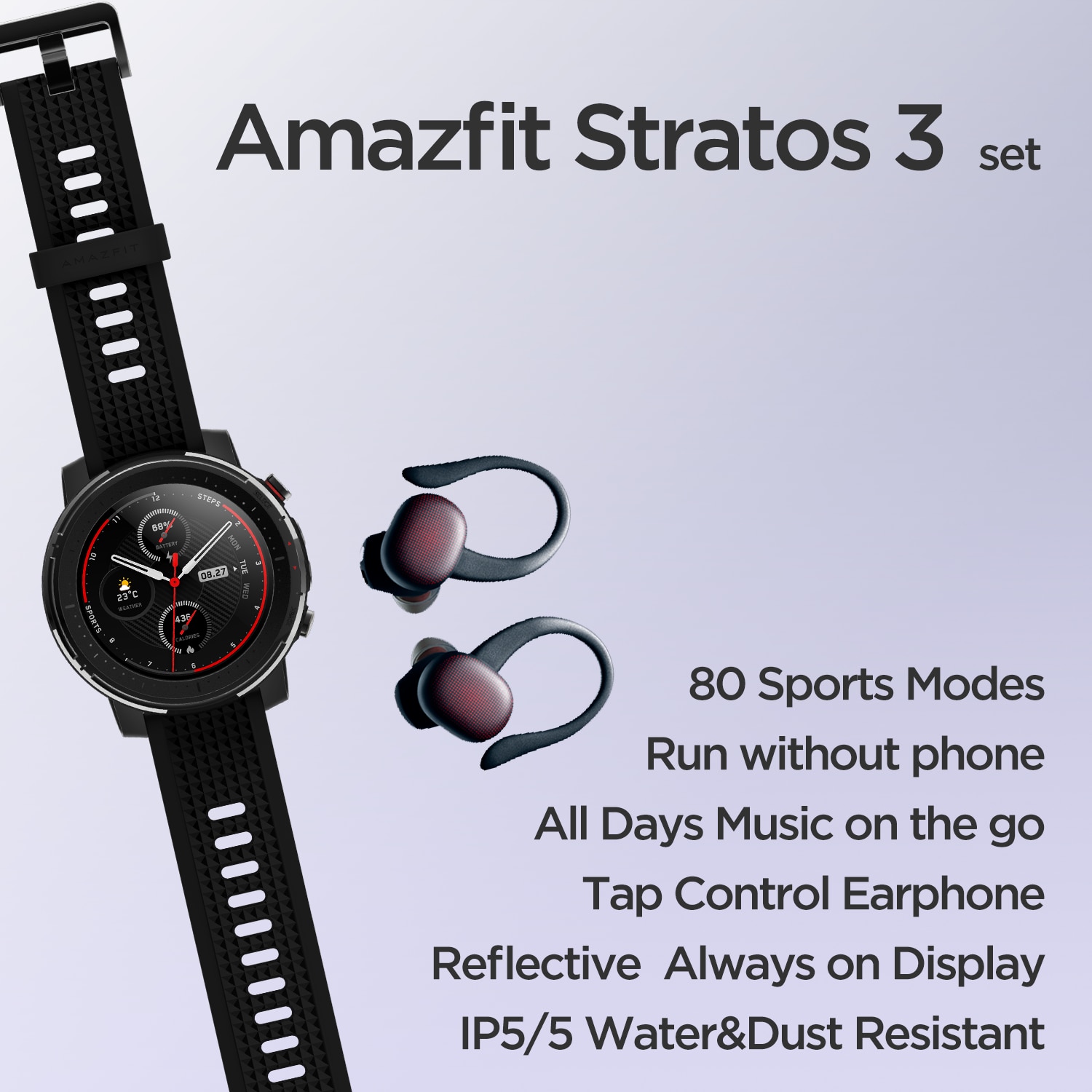 Amazfit-conjunto de smartwatch stratos 3 +, versão global, relógio inteligente com 80...