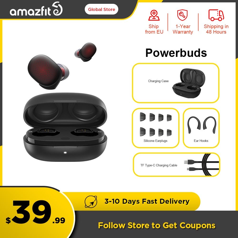 Amazfit-fones de ouvido powerbuds tws., headset intra-auricular sem fio ip55 com monitor...