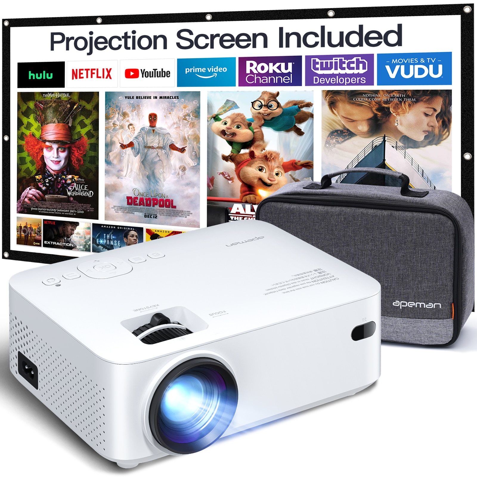 Apeman mini projetor, 1080p display lcd 200 projector projector projetor de vídeo...