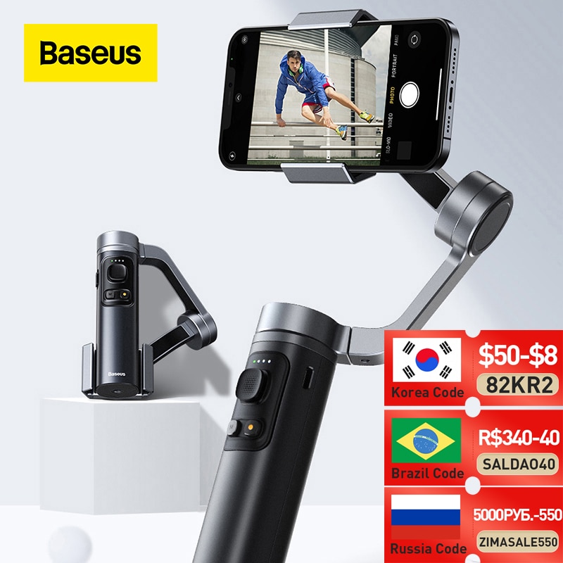 Baseus 3-eixo de controle handheld cardan estabilizador para telefone floding cardan vídeo...