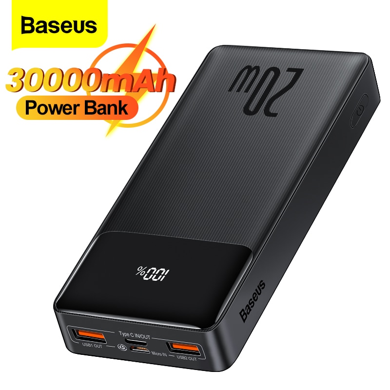 Baseus 30000 mah power bank 20w carregador de bateria externa de carregamento...