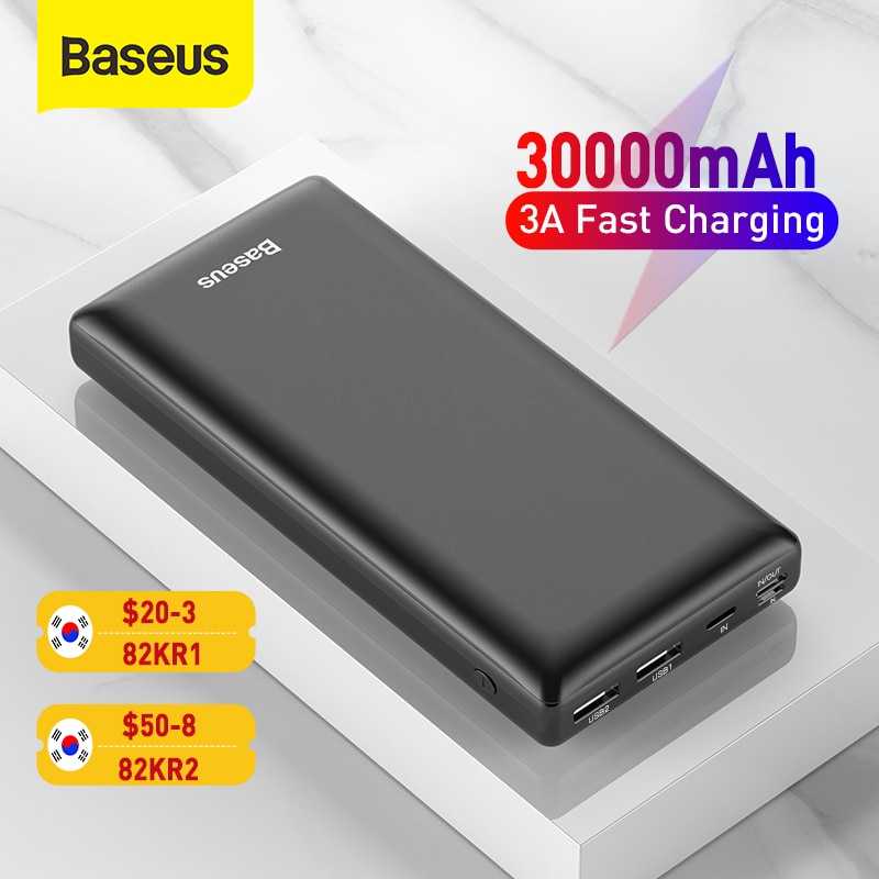 Baseus power bank 30000mah usb c carregamento rápido powerbank portátil carregador de...