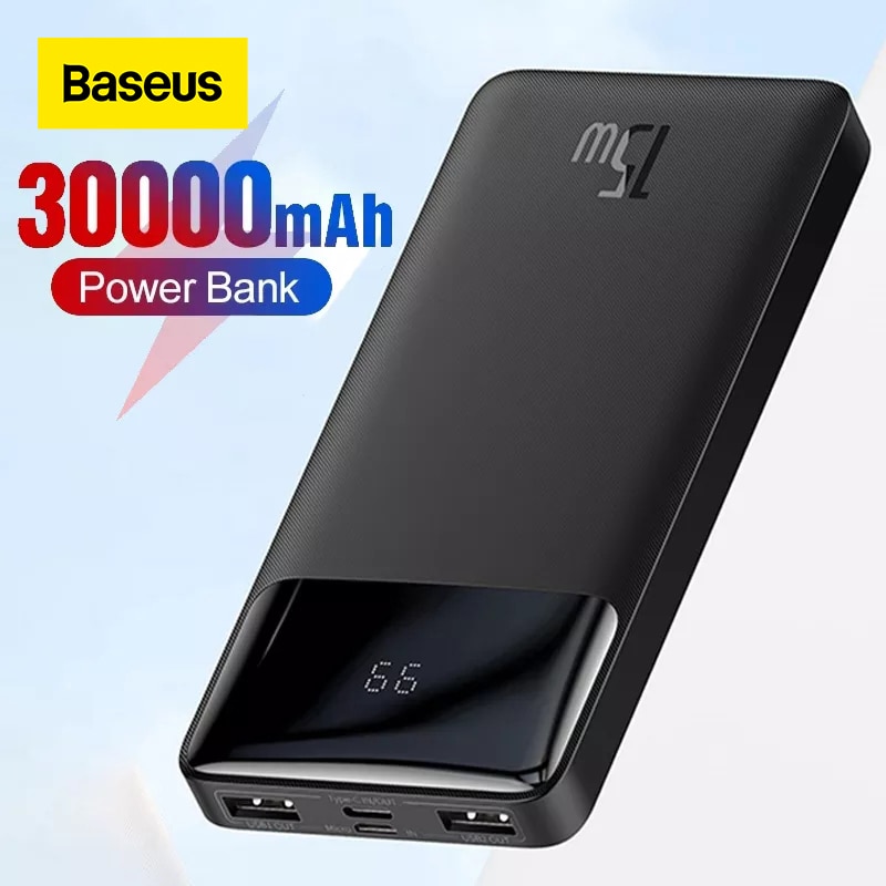 Baseus power bank carregador portátil 30000mah bateria externa pd 15w pacote de...