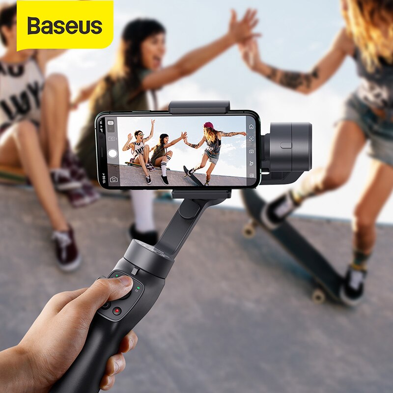 Baseus selfie vara bluetooth 3-axis handheld cardan estabilizador suporte ao ar livre...