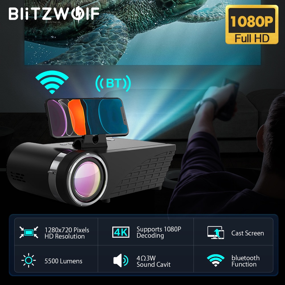 BlitzWolf BW-VP8 Wi-Fi Projetor de 5500 Lumens LCD LED Transmissão de Tela...