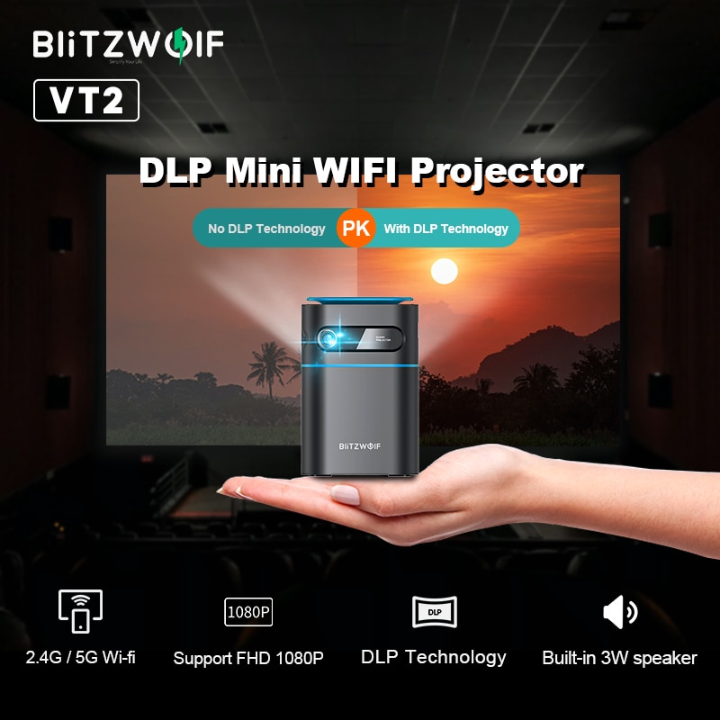 BlitzWolf BW-VT2 DLP Mini WIFI Projector 1080P Hand Cinema Film Video Mini...