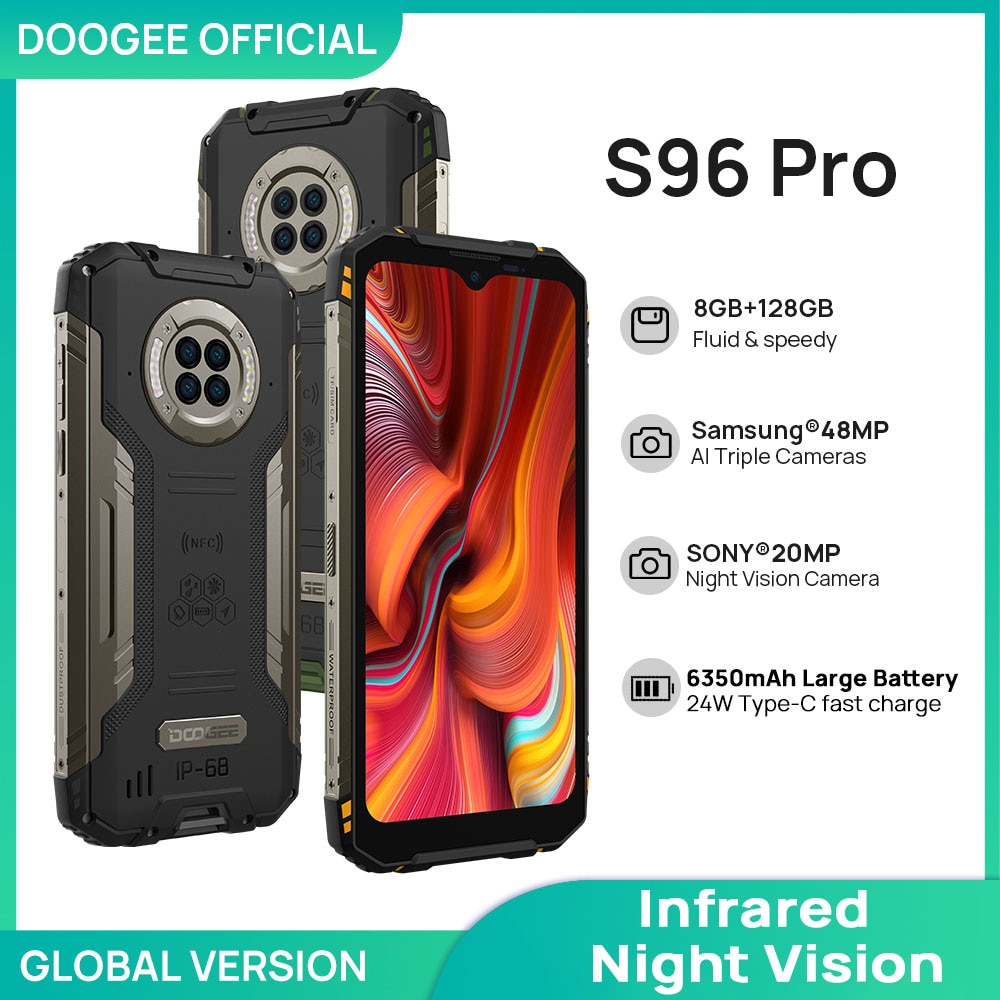 Doogee s96 pro telefone móvel áspero 48mp redondo quad câmera 20mp visão...