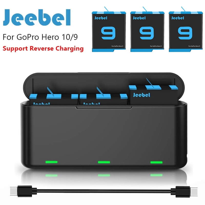 Jeebel gopro 10 9 caso carregador de bateria reversa caixa de armazenamento...
