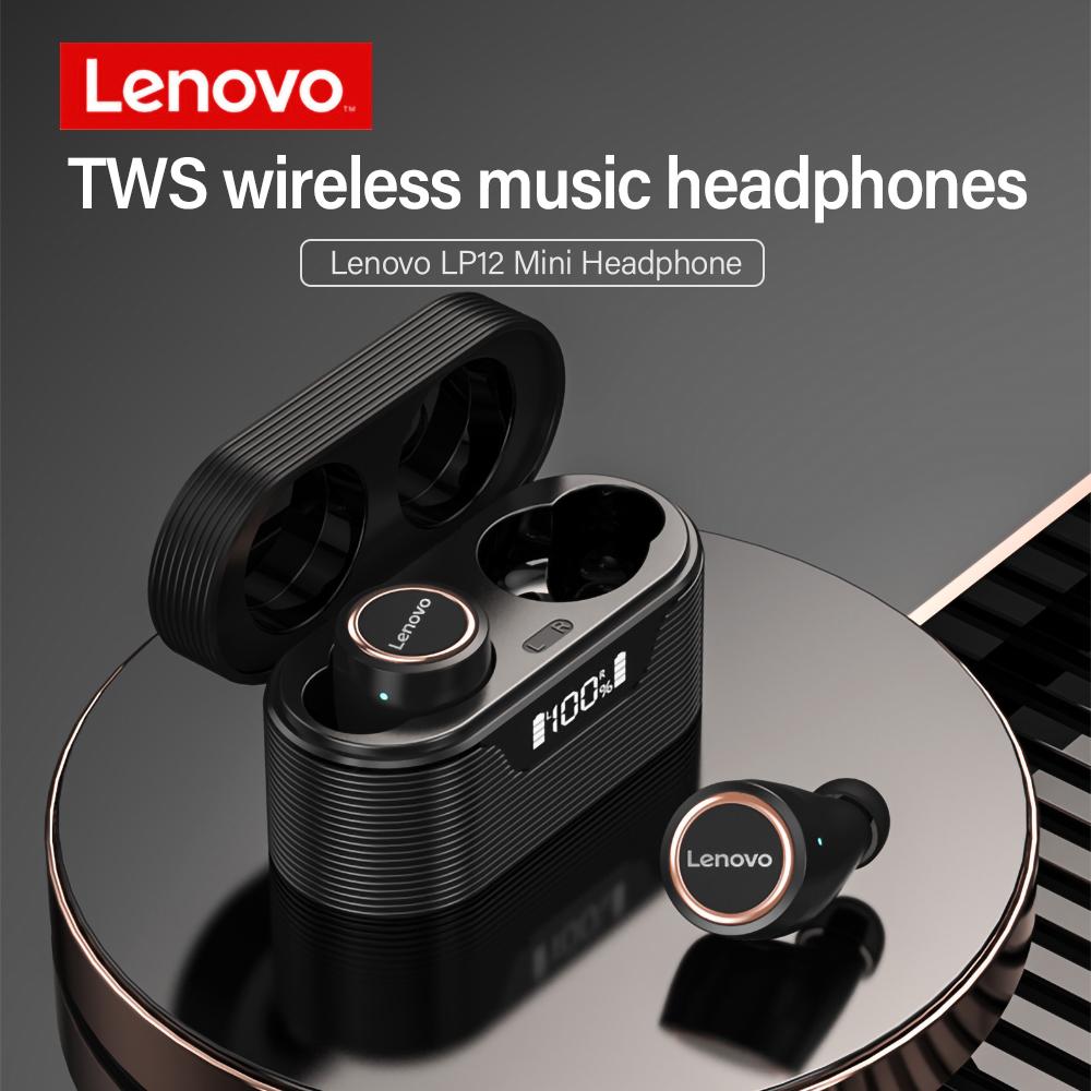 Lenovo lp12 tws sem fio bluetooth 5.0 fone de ouvido dupla redução...
