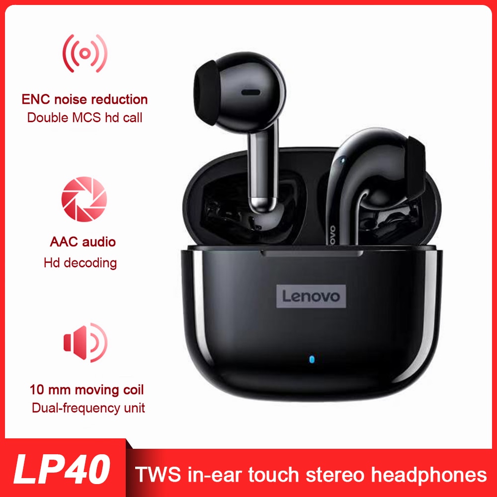 Lenovo lp40 tws sem fio fone de ouvido bluetooth-compatível com 5.0 estéreo...