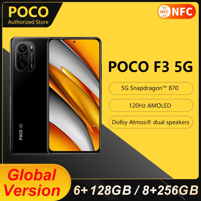 Poco f3-smartphone 5g versão global, 6gb, 128gb, 8gb, 256g, snapdragon 870 octa...
