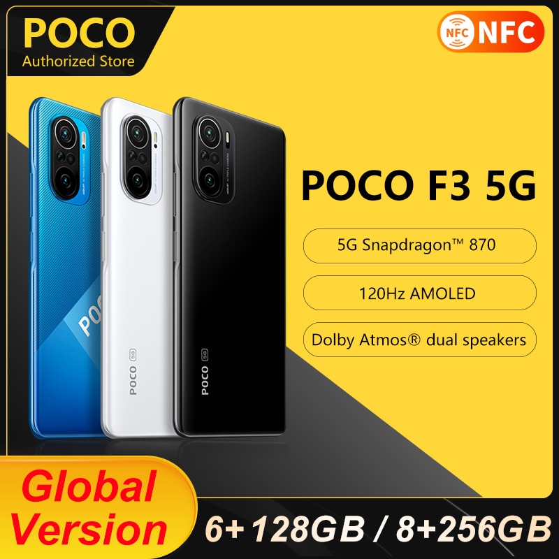 Poco f3-smartphone 5g, versão global, 6gb, 128gb, 8gb, 256g, snapdragon 870 octa...