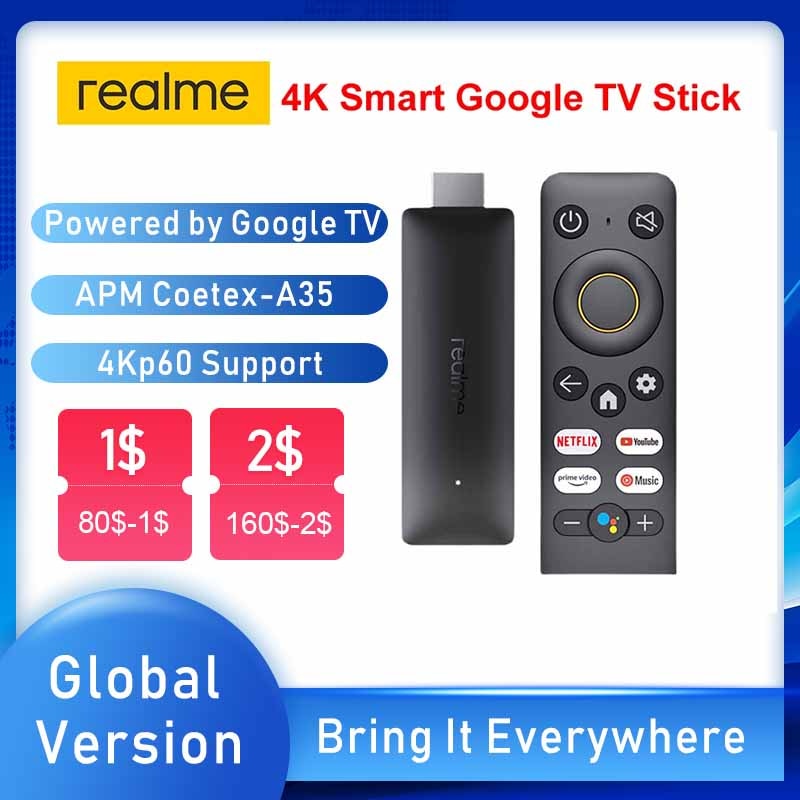 Realme 4k smart google tv vara versão global 2gb 8gb hdmi 2.1...