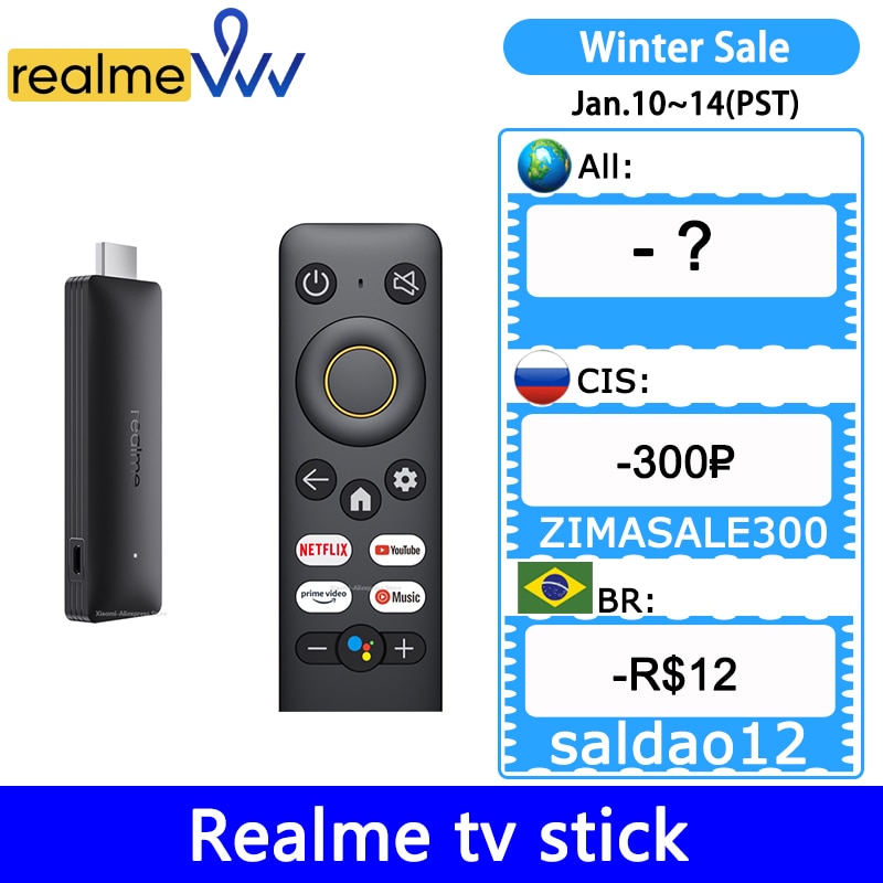 Realme 4k tv vara global versão 2gb 8gb córtex a53 bluetooth 5.0...