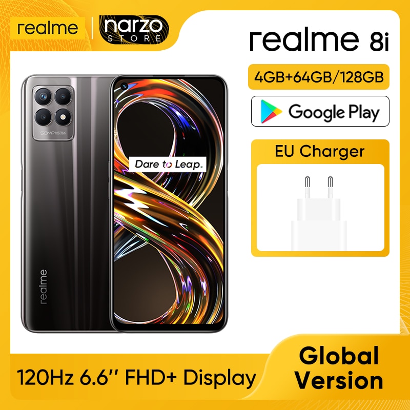 Realme 8i versão global helio g96 octa núcleo 4gb 64gb 6.6 ffhd...