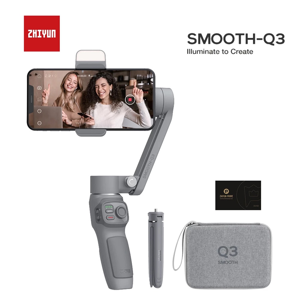 Zhiyun suave q3 3-axis telefone cardan flexível handheld estabilizador com luz de...
