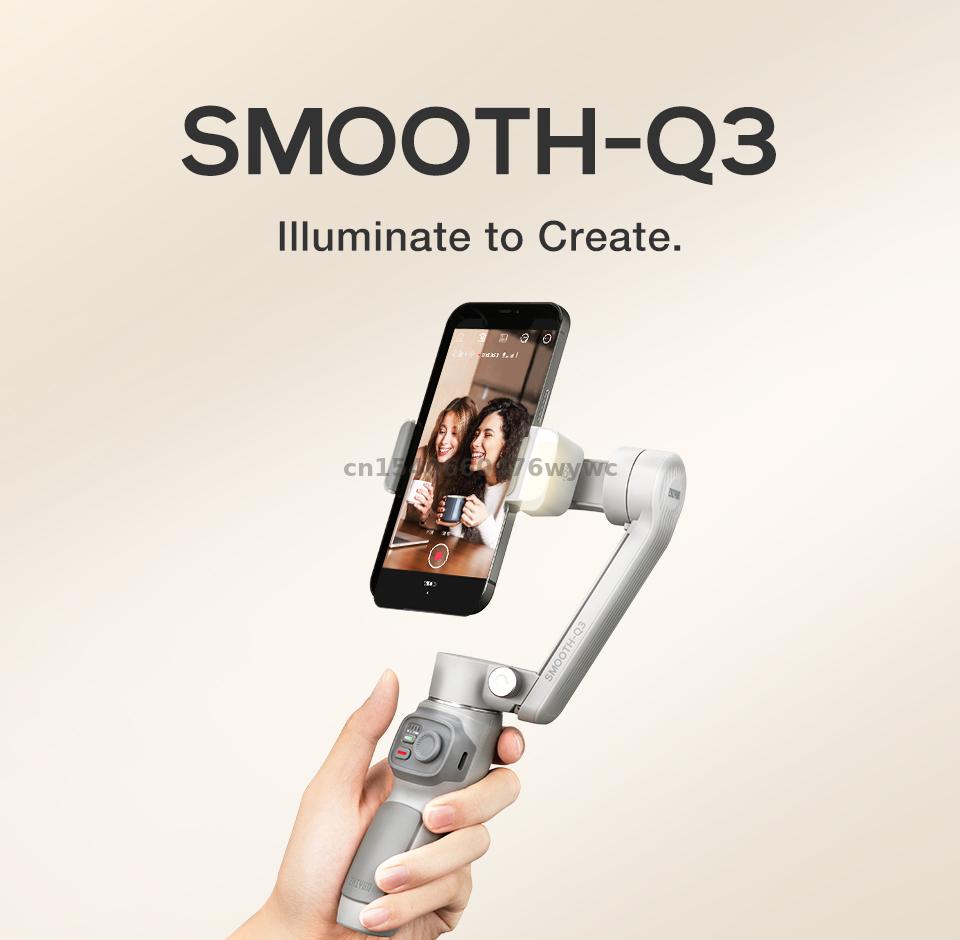Zhiyun suave q3 shandheld estabilizar marthones cardan 3-axis flexível telefone com luz...