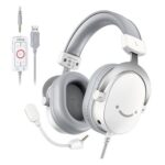 Headset Gamer Fifine H9, Som Surround 7.1, USB, Console e PC, Branco – H9W