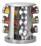 Kit Porta Tempero Giratório Em Aço Inox – 12 Potes Vidro